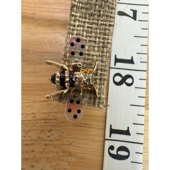 Betsey Johnson Bumble Bee Stud Earrings With Pink & Blue Polka Dot Wings - Picture 4 of 11